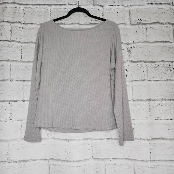 Vici Round Neck Drop Shoulder Long Sleeve Ribbed T-Shirt Gray Size Small - Picture 1 of 10